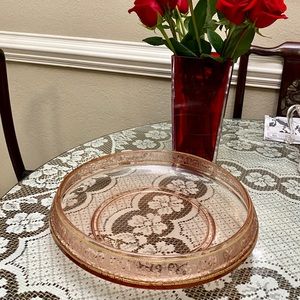 BEAUTIFUL RARE 13” PINK GLASS VTG CONSOLE BOWL
